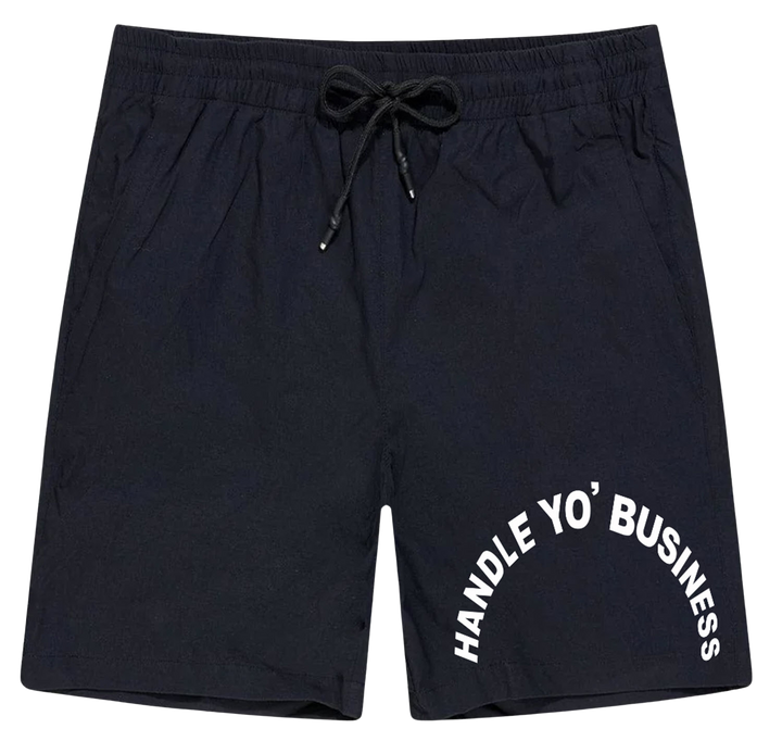 HYB KNEE LENGTH BLACK SWEATPANTS SHORTS -  CURVED TEXT