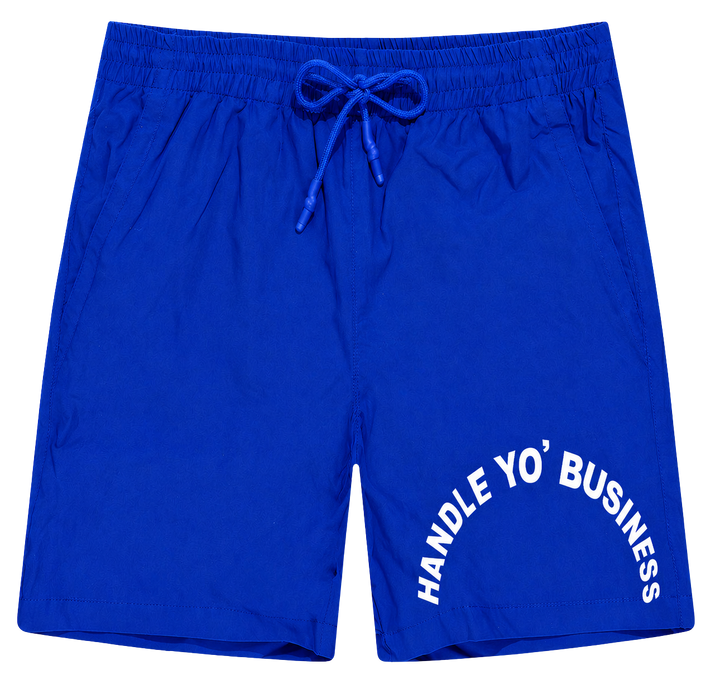 HYB KNEE LENGTH BLUE SWEATPANTS SHORTS -  CURVED TEXT