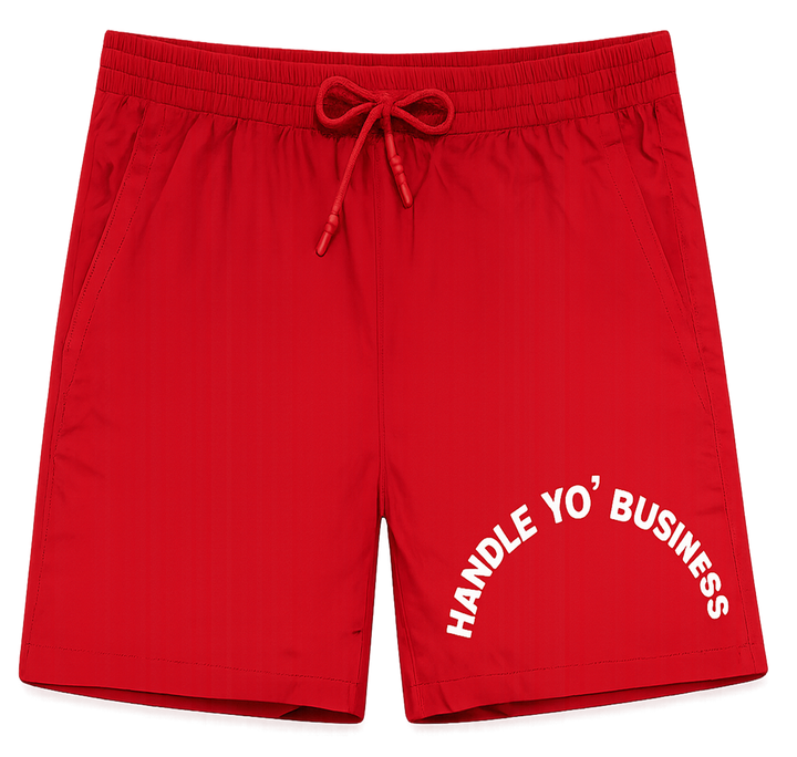 HYB KNEE LENGTH RED SWEATPANTS SHORTS -  CURVED TEXT