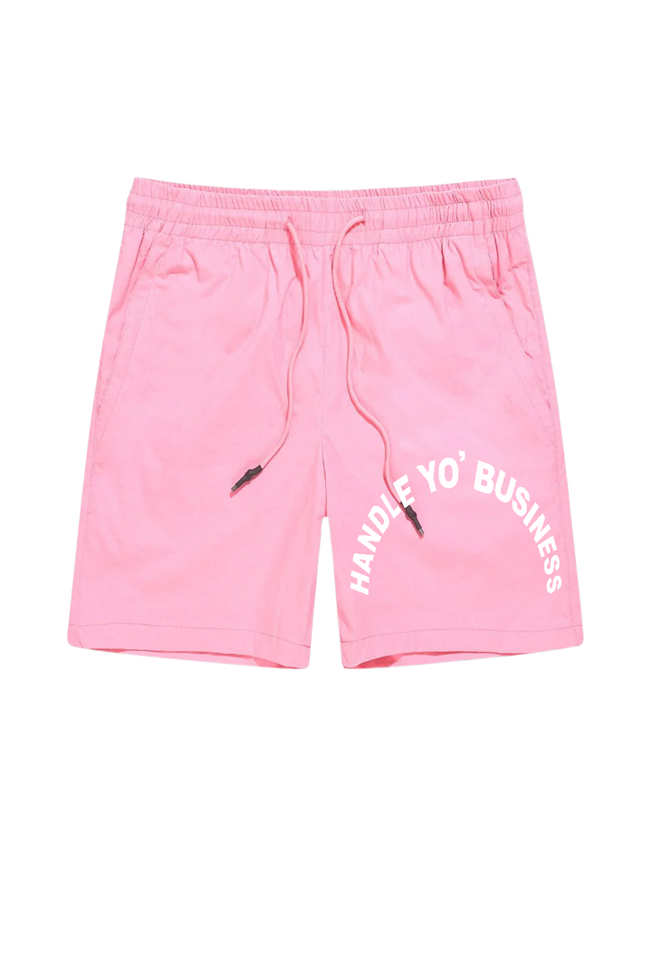 HYB KNEE LENGTH PINK SWEATPANTS SHORTS -  CURVED TEXT