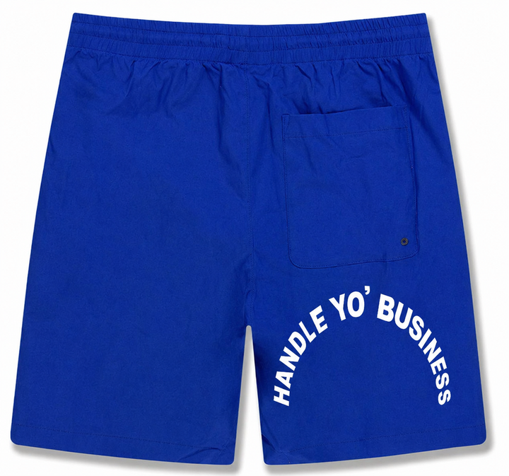 HYB KNEE LENGTH BLUE SWEATPANTS SHORTS -  CURVED TEXT