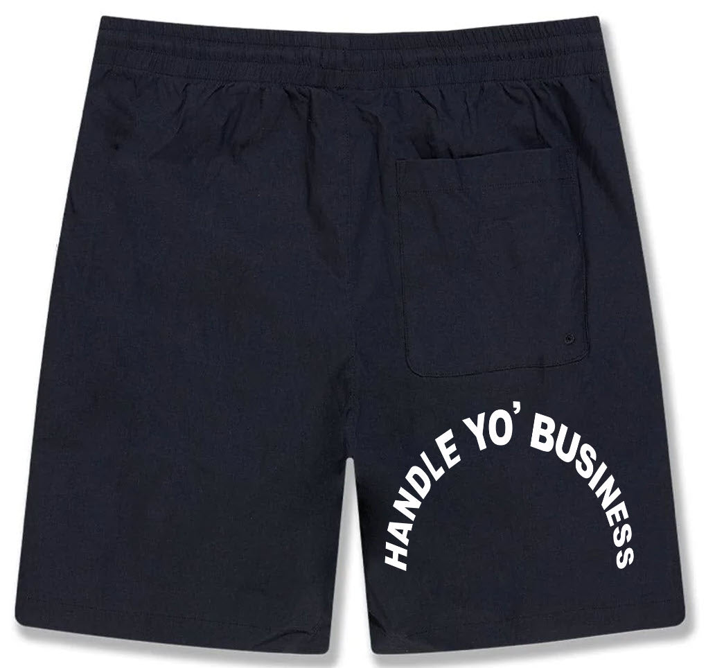 HYB KNEE LENGTH BLACK SWEATPANTS SHORTS -  CURVED TEXT
