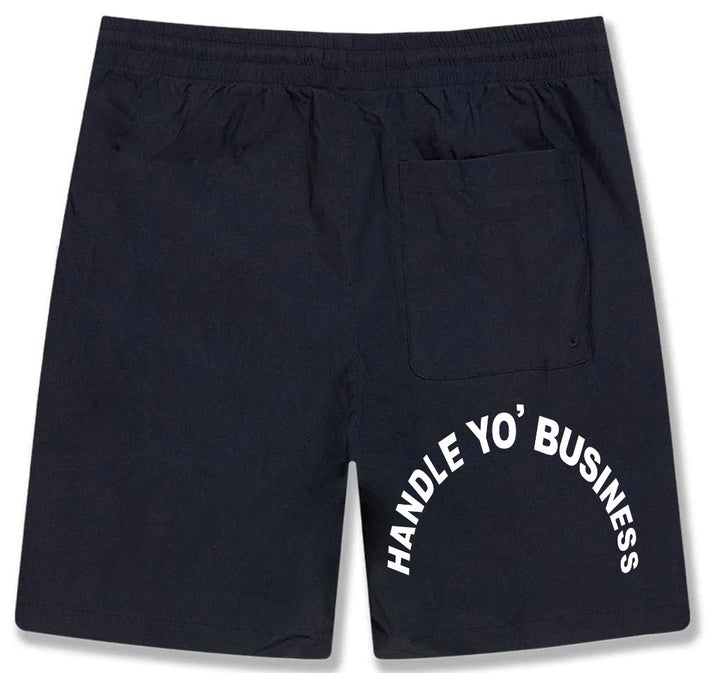 HYB KNEE LENGTH BLACK SWEATPANTS SHORTS -  CURVED TEXT